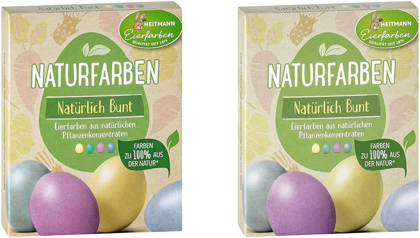 Set di coloranti naturali Heitmann Egg Dye, 3 polveri coloranti all'uovo (giallo, viola, grigio-blu), foglio di adesivi in ​​carta erba