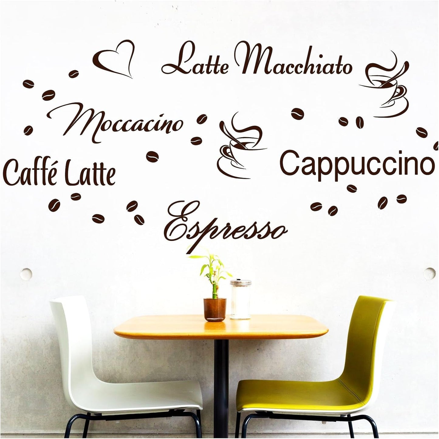 Wandtattoo Kaffee-Sorten I braun I Herz Kaffeetasse Kaffeebohnen Küche Esszimmer Adesivo Aufkleber Wandaufkleber Wandsticker G006