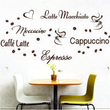 Wandtattoo Kaffee-Sorten I braun I Herz Kaffeetasse Kaffeebohnen Küche Esszimmer Adesivo Aufkleber Wandaufkleber Wandsticker G006