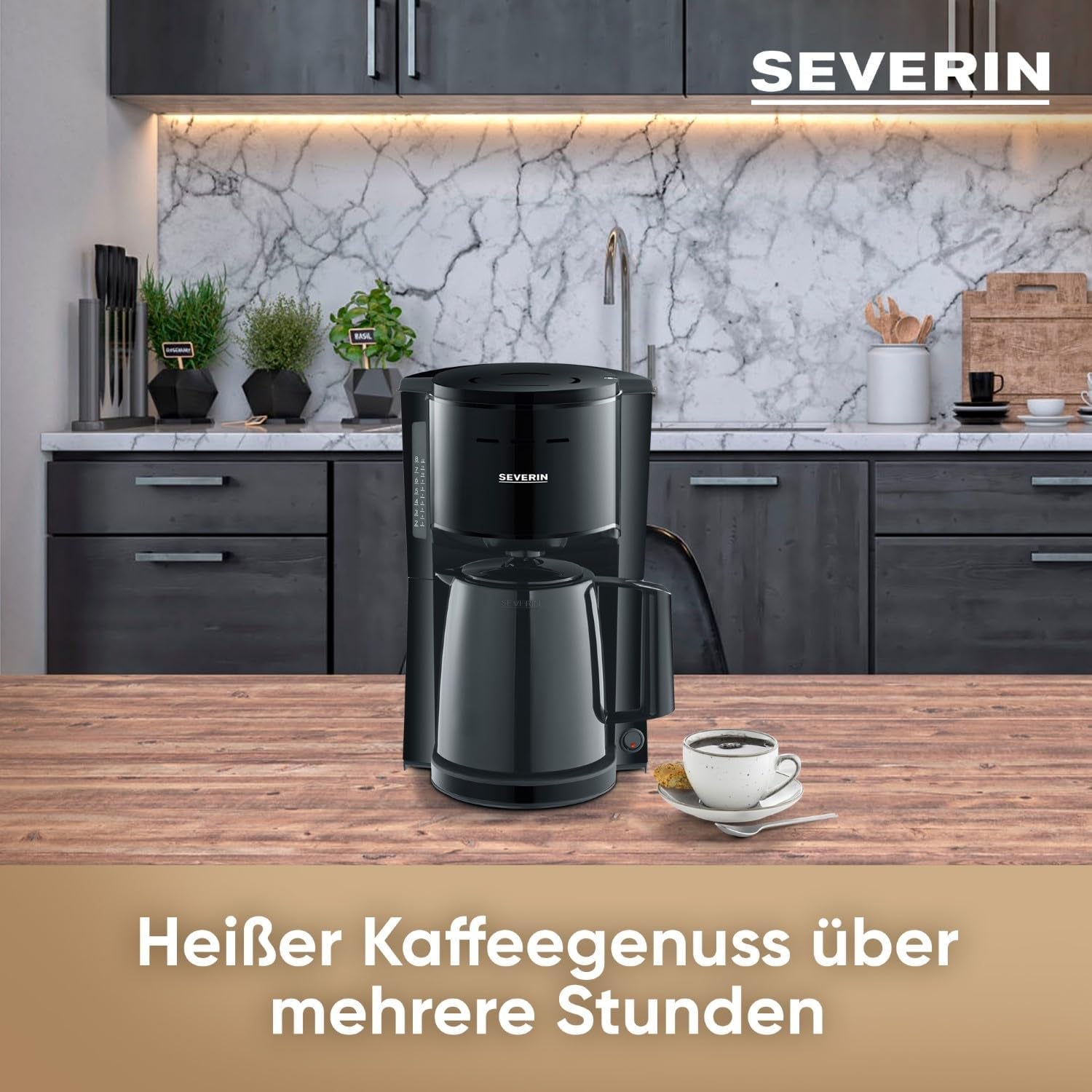 SEVERIN Caffettiera con filtro con caraffa termica, Caffettiera fino a 8 tazze, Attraente macchina con filtro con caraffa termica, Nero, 1 litro, KA 9306