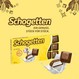 Schogetten per bambini, barretta di cioccolato da 100 g, cioccolato al latte con ripieno cremoso al latte, comodamente porzionato. Una prelibatezza. Pezzo per pezzo.