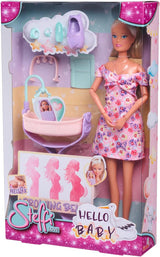 Simba 105733680 Steffi Love Doll Hello Baby (29 cm) - Bambola incinta con pancia in crescita, bambolina e accessori - Giocattolo per bambini, ragazze e ragazzi a partire da 3 anni