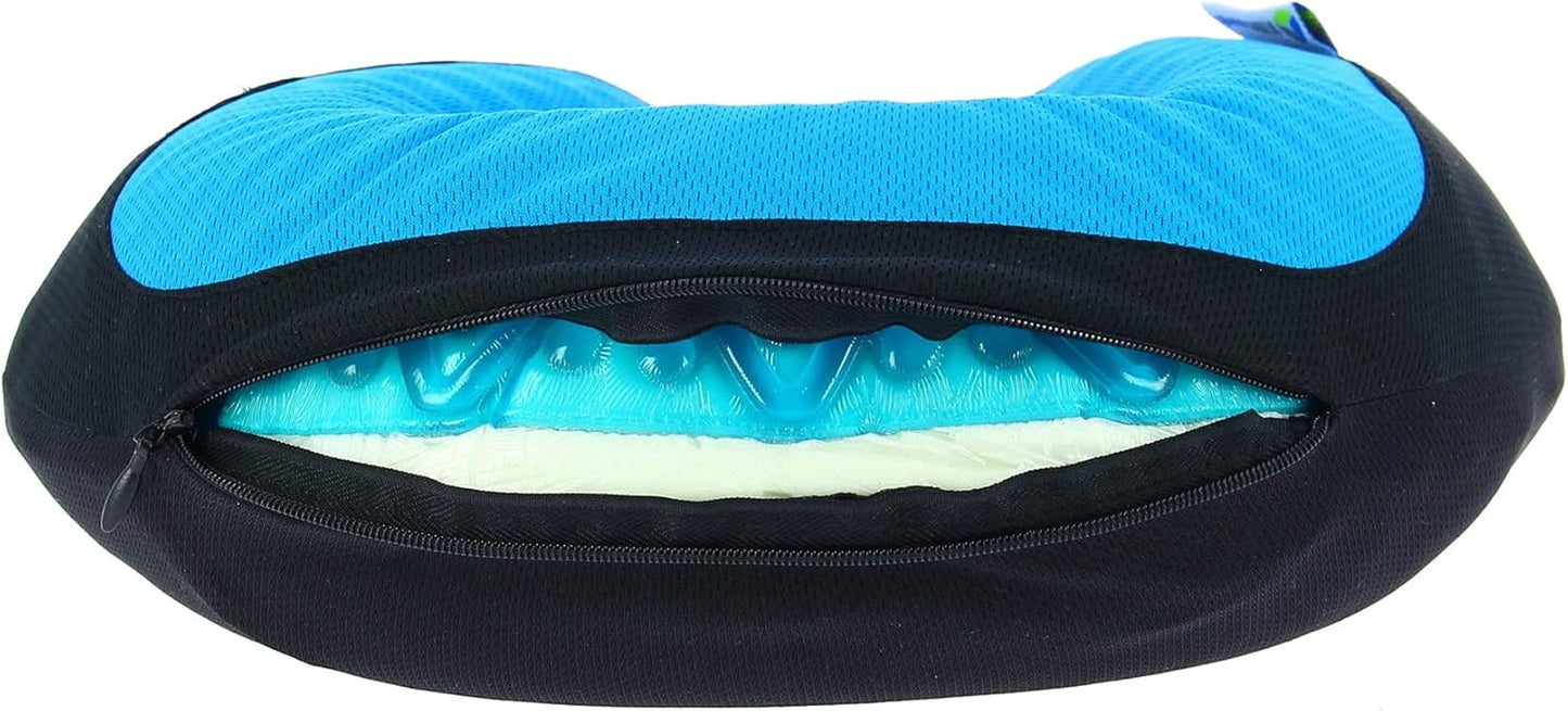 Kine Travel 169803 Cuscino per collo in gel Cuscino da viaggio ergonomico approvato dalla fisioterapia Cuscini da viaggio neri e blu Naty Shop