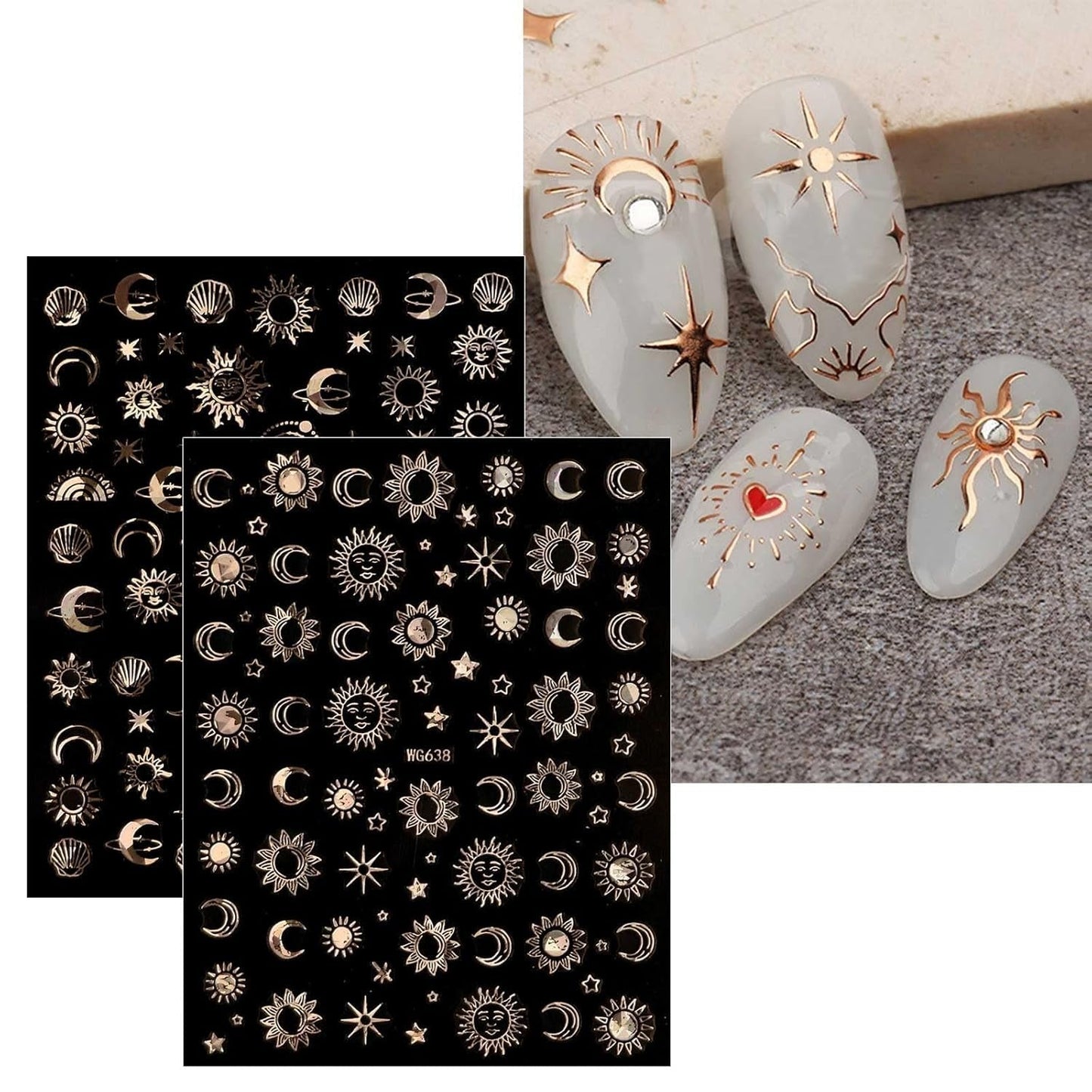 JMEOWIO Nagelsticker Mond Stern Sonne 10 Blatt Nail Art Sticker Selbstklebend Nagelaufkleber Bunt Dekoration Nageldesign Zubehör