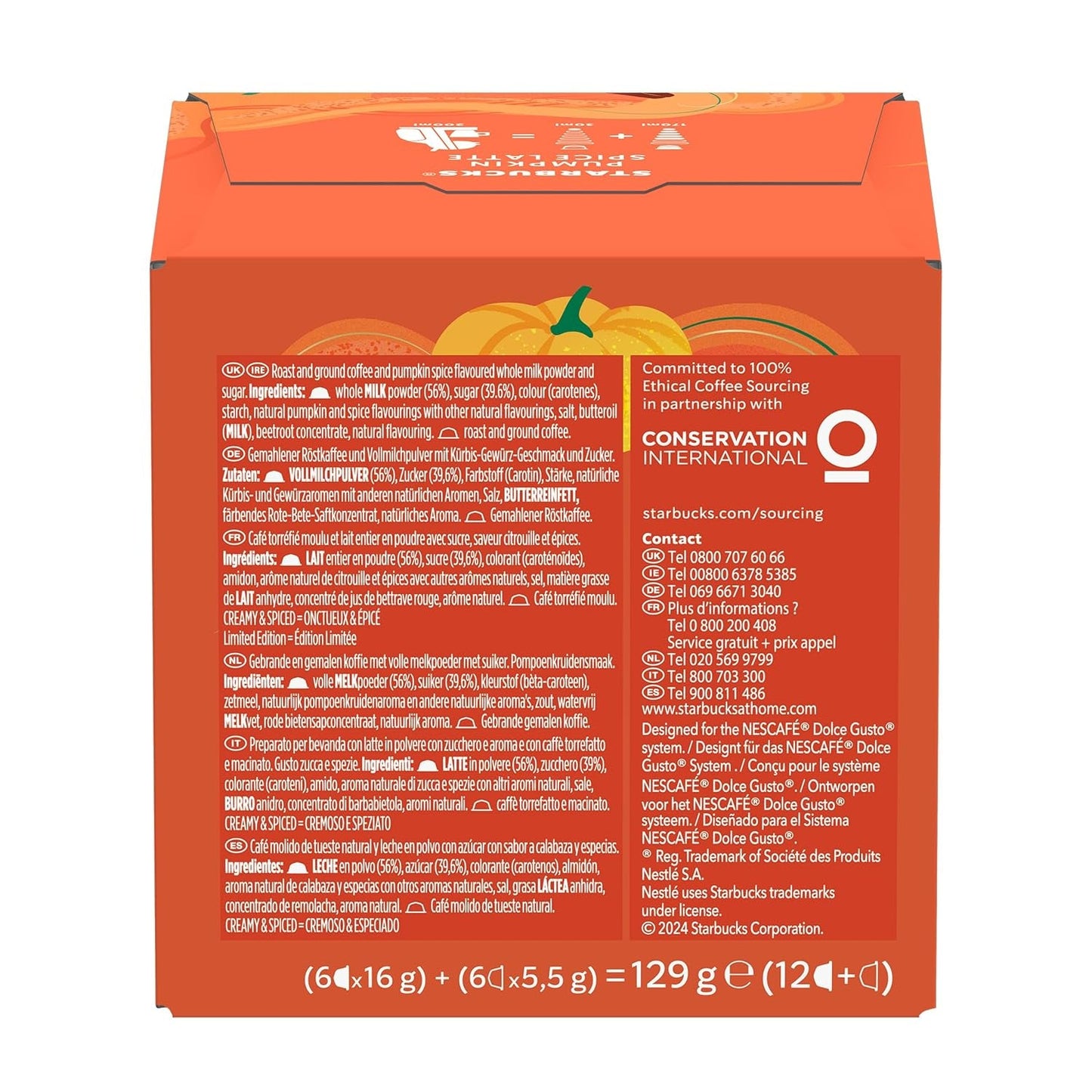STARBUCKS Pumpkin Spice Latte di Nescafé Dolce Gusto, Dunkle Röstung, Kaffeekapseln 6 x 12 (72 Capsule)