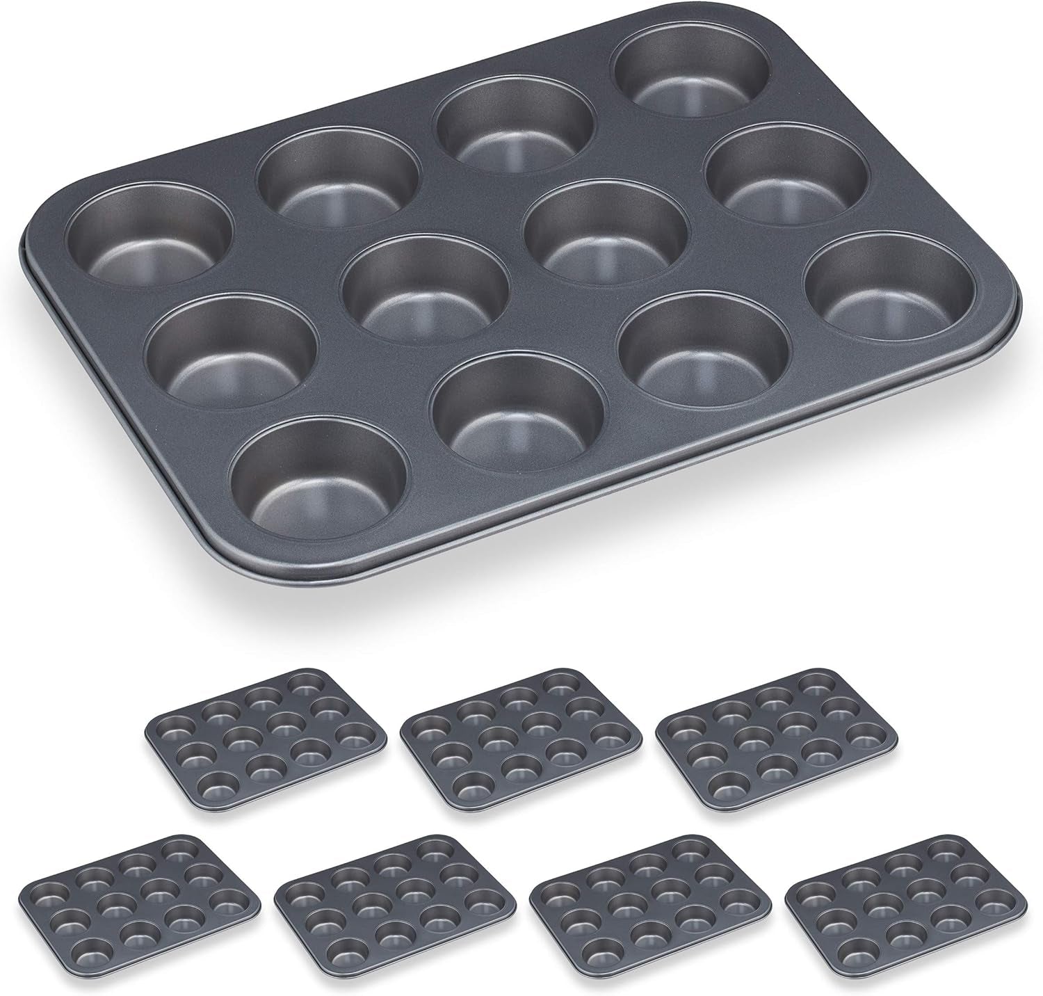 Relaxdays Muffinform, Set 2Er, 12Er Muffinbleche, Antihaftbeschichte, Carbonstahl, Muffins & Cupcakes, Ø 6,5 Cm, Grano, 10030825 Stampi e teglie Naty Shop 2