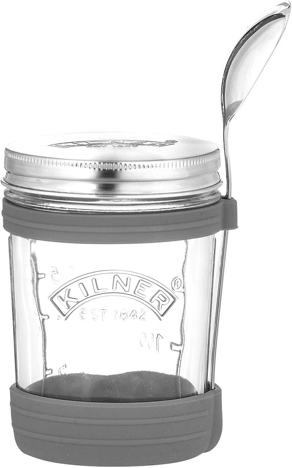 Barattolo per colazione Kilner con cucchiaio / 350 ml, Ø 9,5 cm / 5 pezzi | tazza di muesli da asporto / non tossica / contenitore in vetro con coperchio per muesli, porridge e yogurt / contenitore per avena durante la notte Scatole per la conservazione degli alimenti Naty Shop Soup Cup