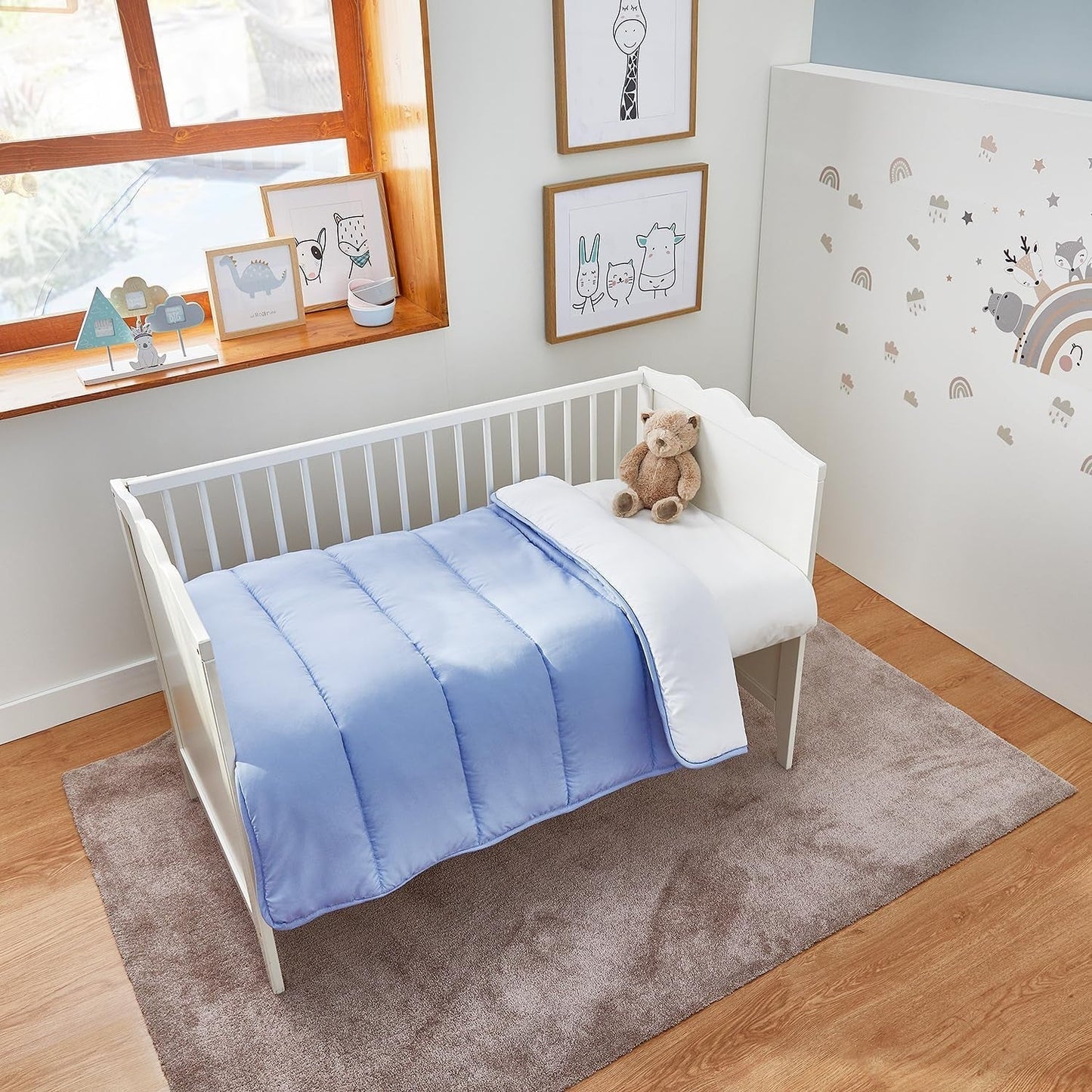 Pikolin Home - Piumino reversibile 300 G - Imbottitura nordica bicolore - Per lettino 60 - Imbottitura in piuma, calda, traspirante, blu/bianco, 100 X 120 cm Trapunte e trapunte Naty Shop