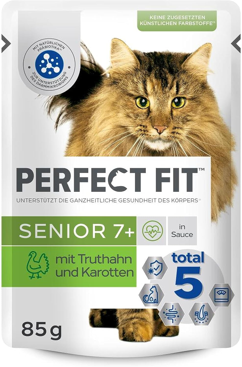 PERFECT FIT™ Buste per porzioni per gatti anziani con tacchino e carote, 12 x 85 g