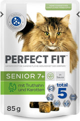 PERFECT FIT™ Buste per porzioni per gatti anziani con tacchino e carote, 12 x 85 g