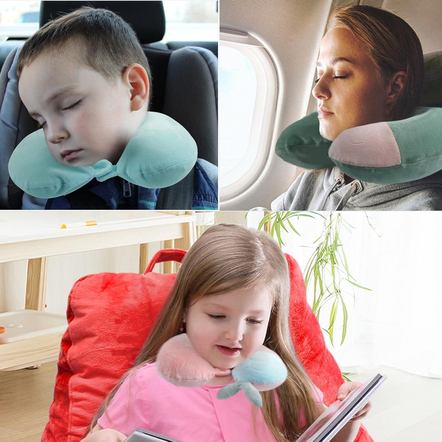 Cuscino per il collo Cuscino per il collo per bambini per aereo Auto treno Viaggio Cuscino da viaggio in memory foam per adulti Cuscino a forma di animale carino Cuscino a forma di U Fodera staccabile (Rosa2) Cuscini ortopedici cervicali Naty Shop