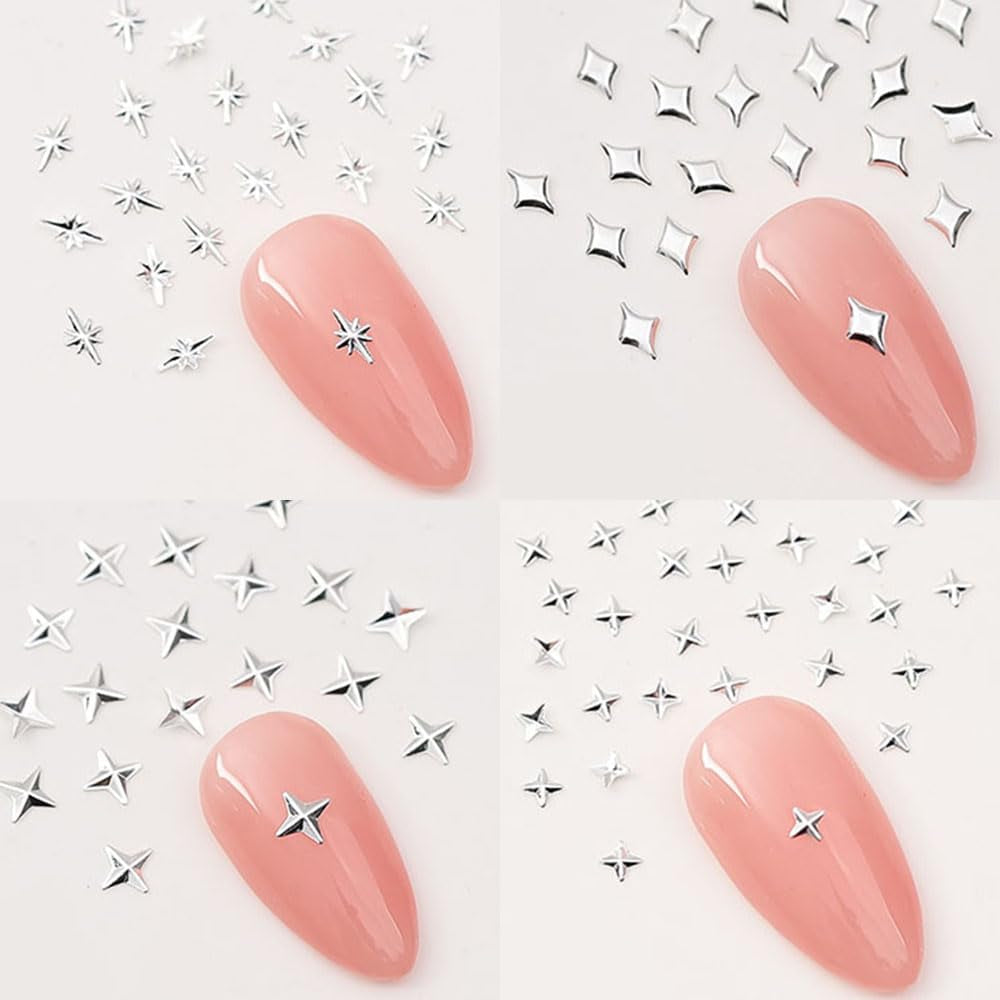 120 pezzi Ciondoli per unghie Stella Oro-Argento Stella Y2K Chiodi Ciondoli per stella in metallo Dimensioni miste Viti per unghie Design per unghie stella Nail art Ciondoli a stella 3D Decorazione per unghie Ciondoli per unghie Accessori per unghie