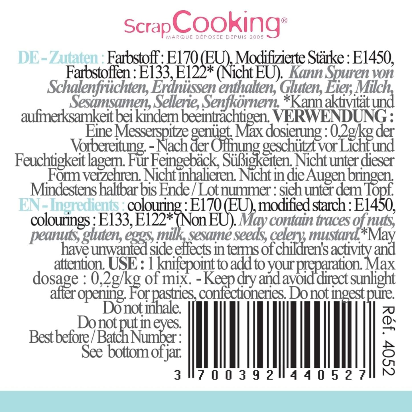 Scrapcooking, colorante alimentare in polvere, blu pastello, 5 grammi Naty Shop