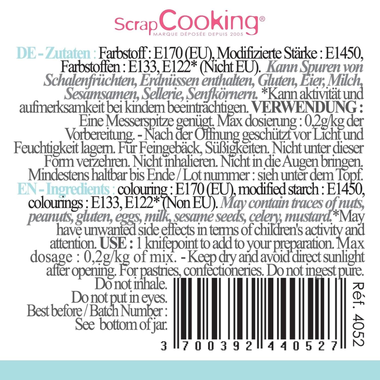 Scrapcooking, colorante alimentare in polvere, blu pastello, 5 grammi Naty Shop