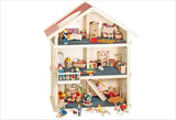 51957 Casa delle bambole in legno, 65 x 35 x 87,5 cm - Grande casa delle bambole in legno, 3 piani, design aperto, tetto rosso, scale e balcone per giochi di ruolo creativi, Mondo dei giochi per case delle bambole