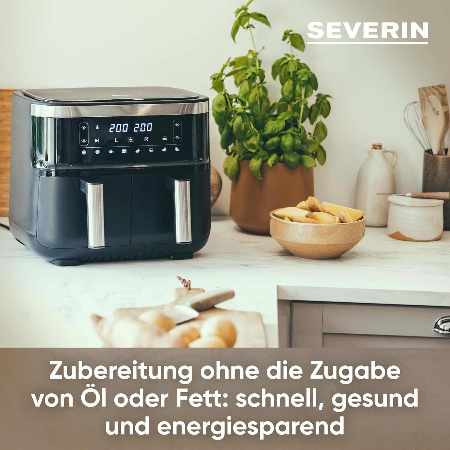 SEVERIN Friggitrice doppia ad aria calda con camera di cottura 2 X 3,8 L, 8 programmi automatici Elettrodomestici Naty Shop