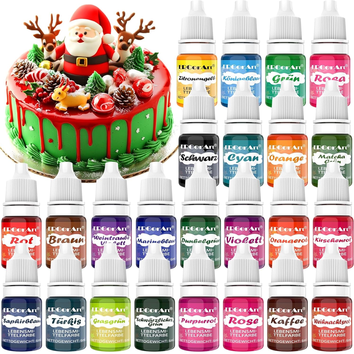 Colorante alimentare in polvere - 24 coloranti alimentari altamente concentrati coloranti alimentari vivaci per torte, macarons, fondente, dolci al forno, glassa, crema al burro, biscotti - 2 g (ciascuno)