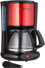 Macchina per caffè espresso Subito con filtro, caraffa in vetro, 10-15 tazze, capacità 1,25 l, funzione di spegnimento automatico, filtro rimovibile, indicatore del livello dell'acqua, acciaio inossidabile, rosso/nero, FG360D