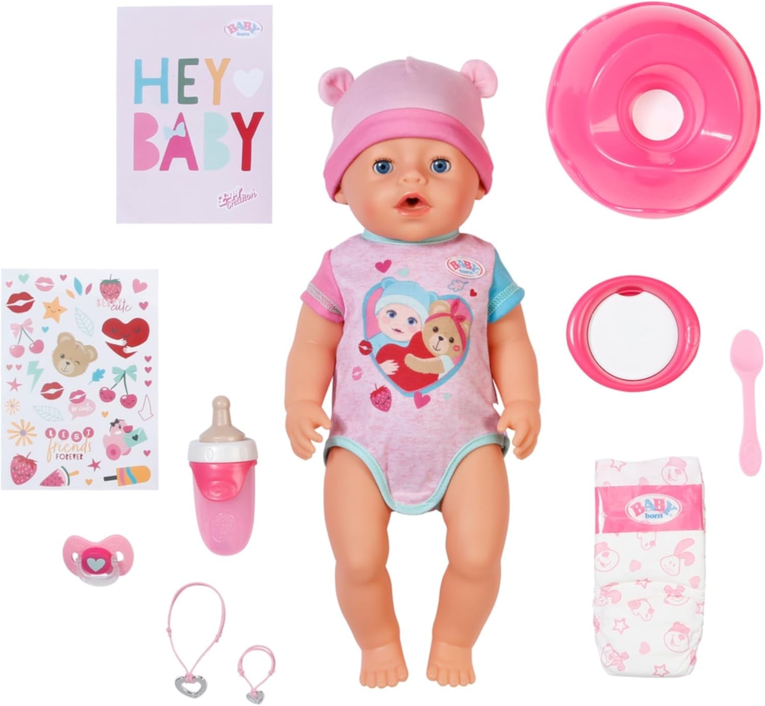 BABY Born Emma - bambola baby 43 cm - 10 funzioni inclusi accessori e materasso - Funziona completamente senza batterie - Adatto a bambini dai 3 anni in su