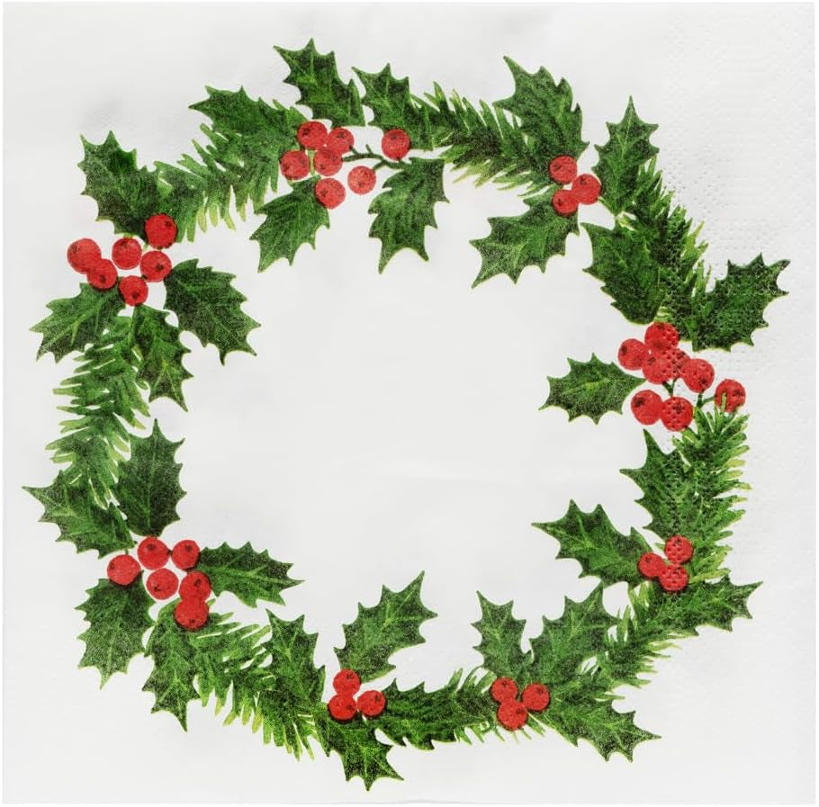 Talking Tables 20 tovaglioli di carta natalizi XL con motivo agrifoglio | Salviette usa e getta di lusso | Riutilizzabile | Ideale per cene e cene di Natale | Alta qualità | 40x40 cm