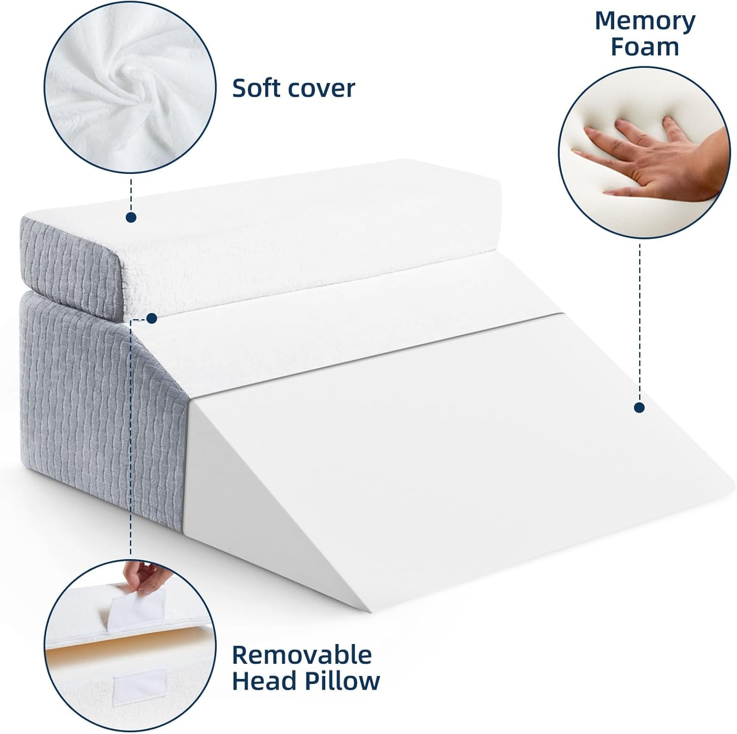 Cuscino da lettura e cuscino elevatore per gambe in piuma Cuscino in memory foam per collo, schiena e gambe, cuscino multifunzionale staccabile per letto, divano, seduta, sonno e riposo, 58x55x28 cm