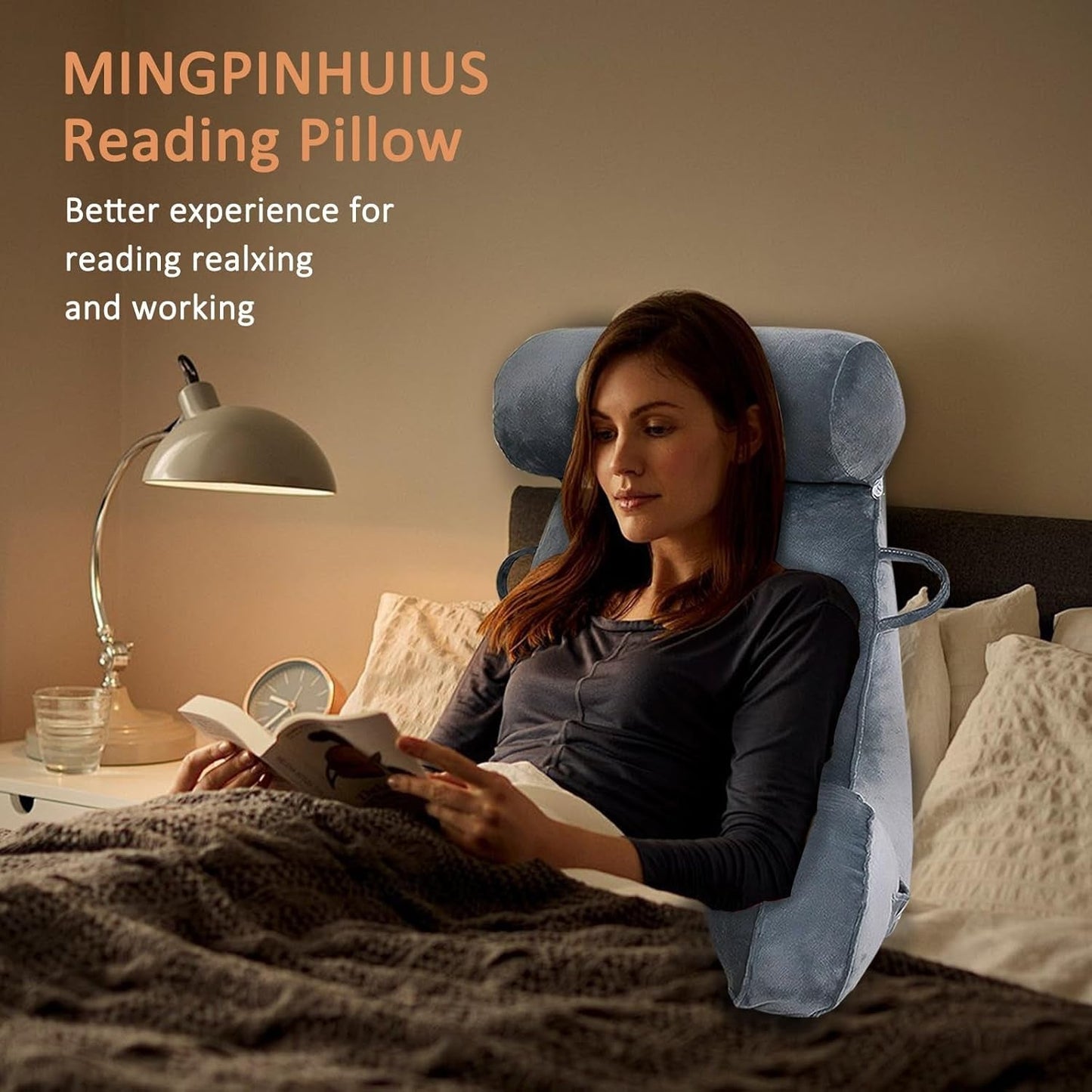 Cuscino da lettura XL per letto e divano con paranuca staccabile, cuscino per la schiena ideale per adulti con memory foam per leggere, lavorare, giocare, guardare la TV, rilassarsi (Grigio)