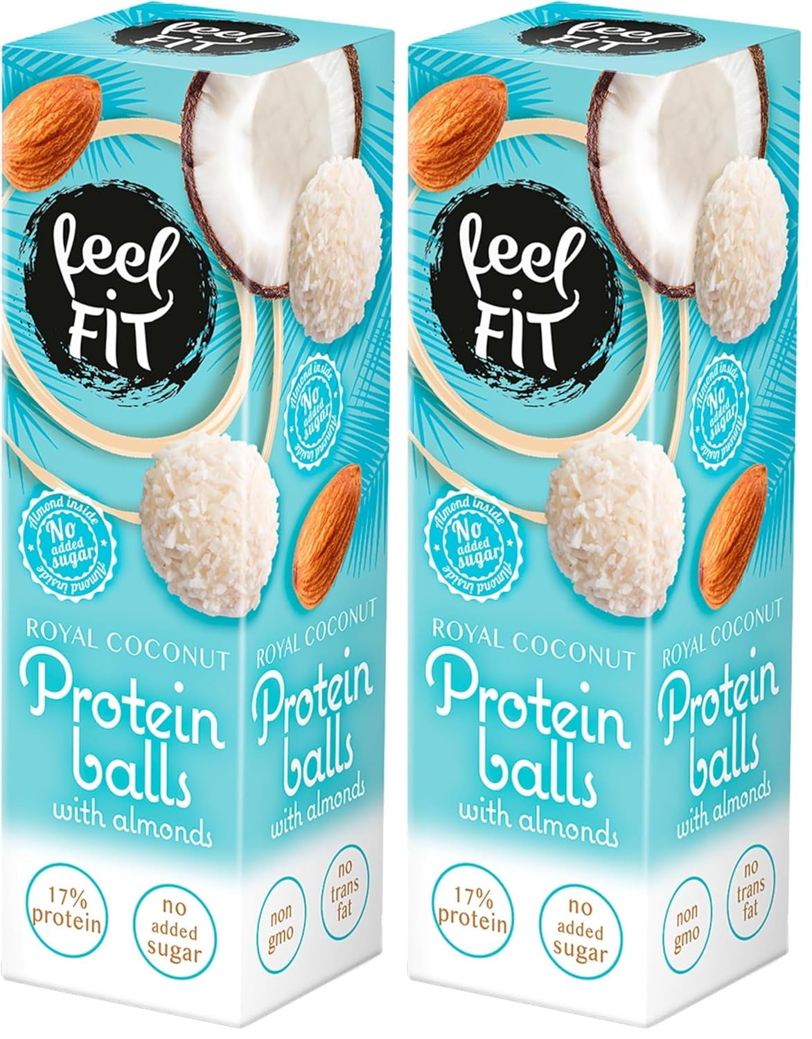 Praline al cocco senza zucchero con mandorle, Feel FIT, senza zuccheri aggiunti, 17% proteine, 63 g
