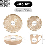 Moritz & Moritz MARIELLA Set di stoviglie in gres da 24 pezzi per 6 persone - Stoviglie moderne beige dal design giocoso, servizio da caffè di facile manutenzione con piatti, ciotole e tazze - Set combinato