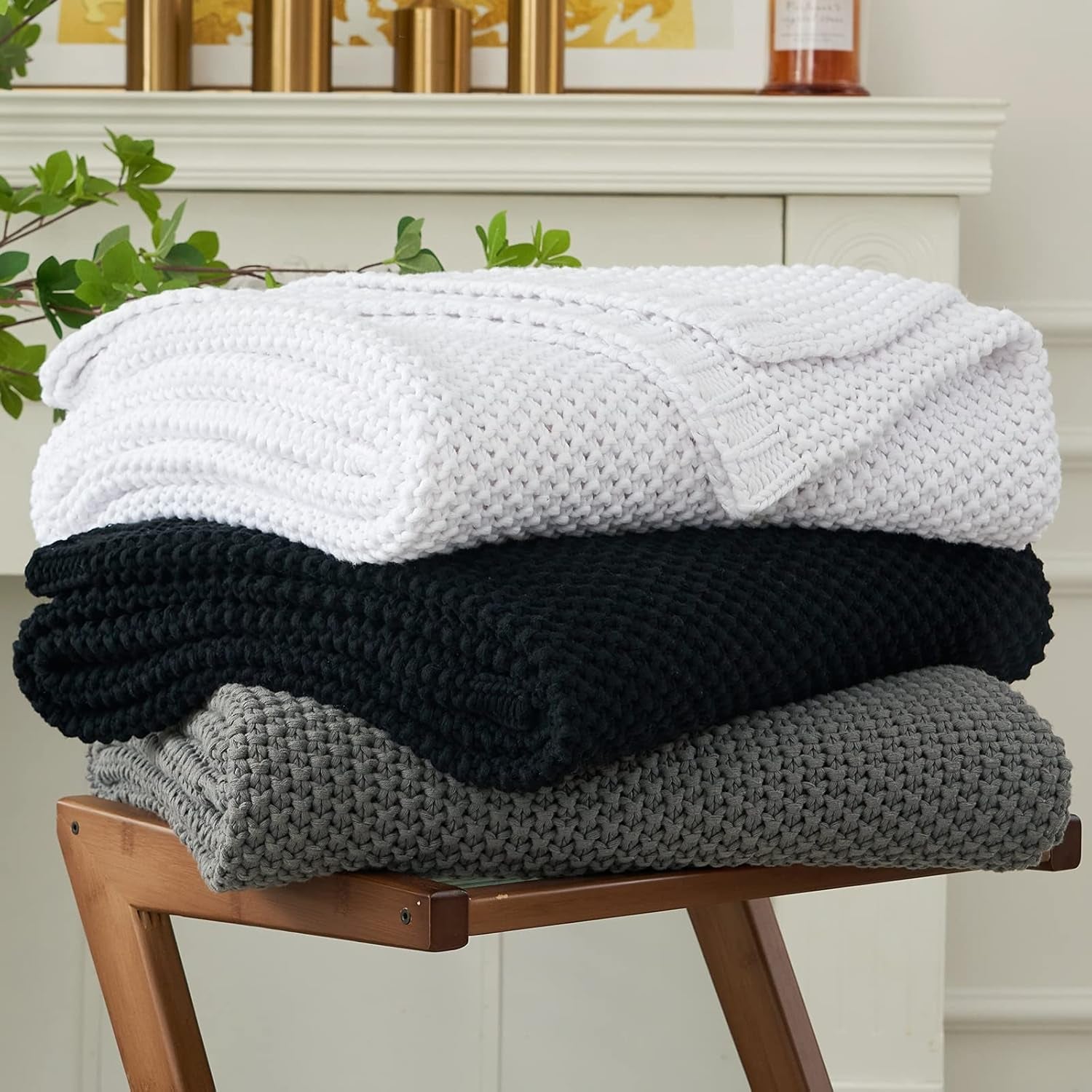 Coperta in maglia grossa, Leggera, Beige, 100% cotone organico, Coperta per divano, divano, letto, bambino, cameretta dei bambini, Rustico, Shabby chic, Fattoria moderna, 152,4 X 203,2 cm, Incluso sacco per la biancheria Letti e coperte Biancheria da letto Longhui Nera 60"X80", oversize