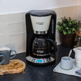 Caffettiera Russell Hobbs [Timer digitale, soffione doccia per estrazione e aroma ottimali] Colors+ Creme (da 1 a 10 tazze, caraffa in vetro da 1,25 litri, piastra riscaldante, 1100 W) Caffettiera con filtro 24033-56
