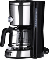 Macchina per caffè espresso SEVERIN "TypeSwitch" con caraffa in vetro e timer, AromaSwitch per scegliere 2 opzioni di erogazione, orologio digitale con funzione timer, per un massimo di 10 tazze, 1000 W, acciaio inossidabile spazzolato-nero, KA 4826