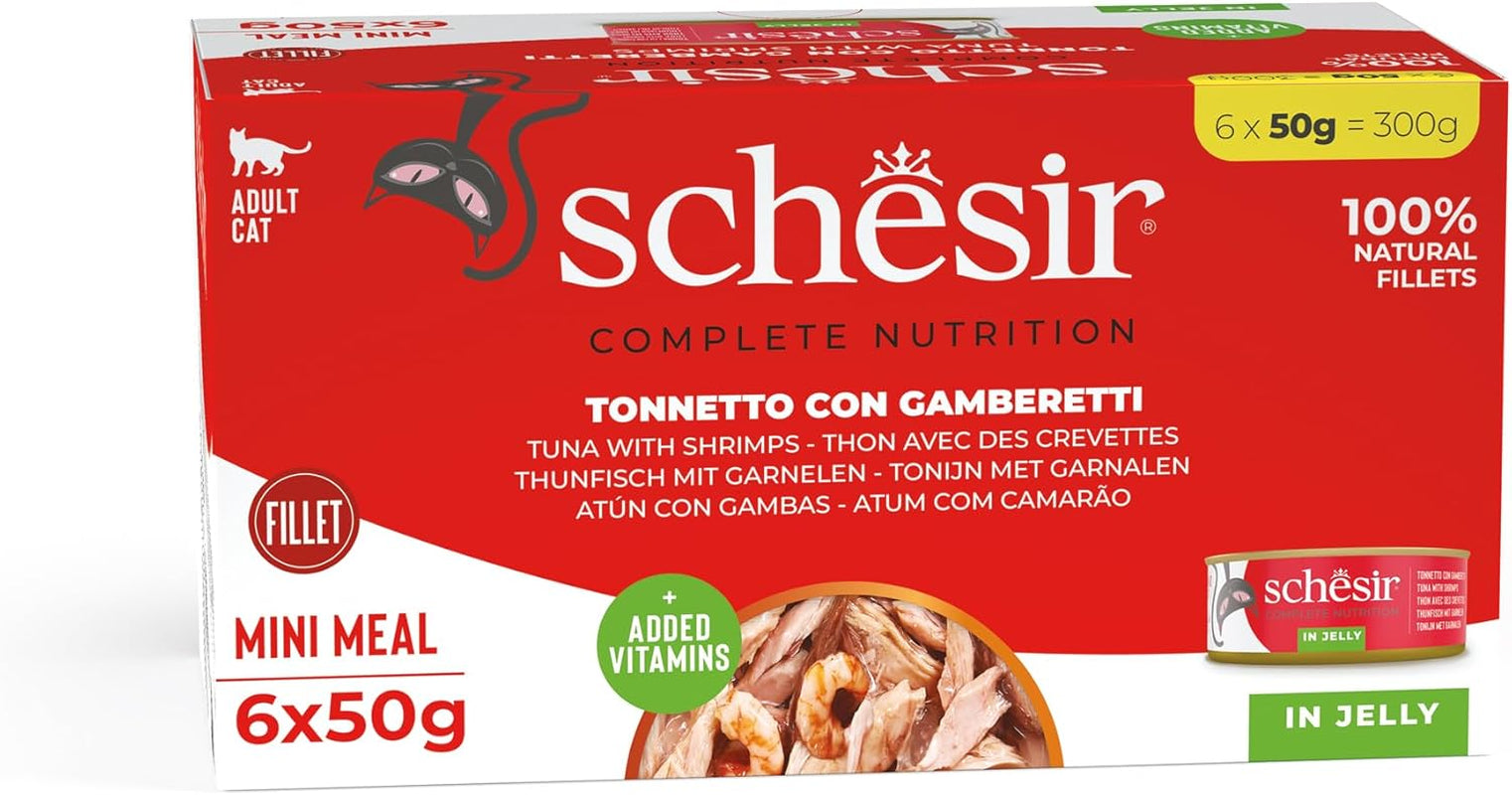 Gelatina di Gamberetti Tonno per Gatti, Cibo Umido per Gatti in Gelatina, 8 x 6 Lattine x 50g