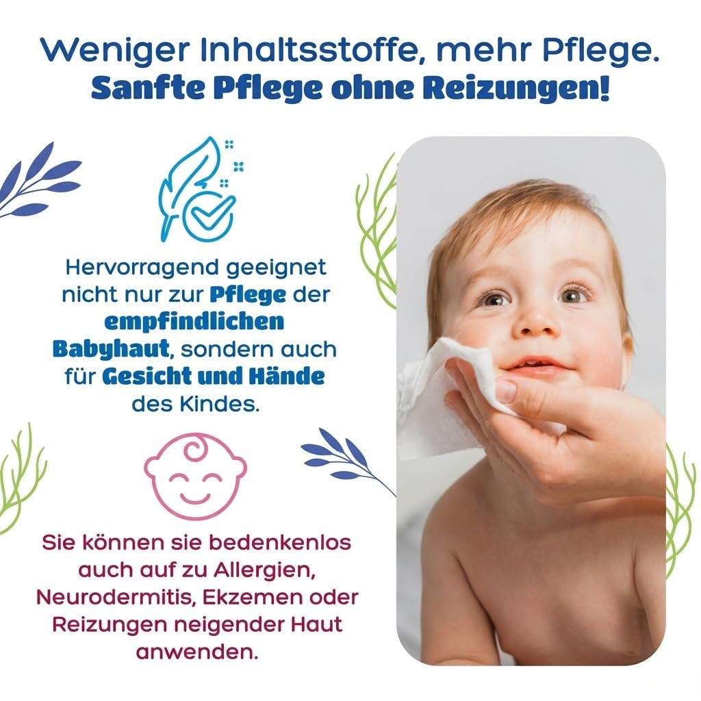 Salviettine umidificate Kindii Water Care - Aqua Baby Wipes - 100% viscosa, 99,9% acqua, estratto di pompelmo, dimensioni sciarpa 150x200, 100% biodegradabile, senza plastica, salviette detergenti per pelli sensibili