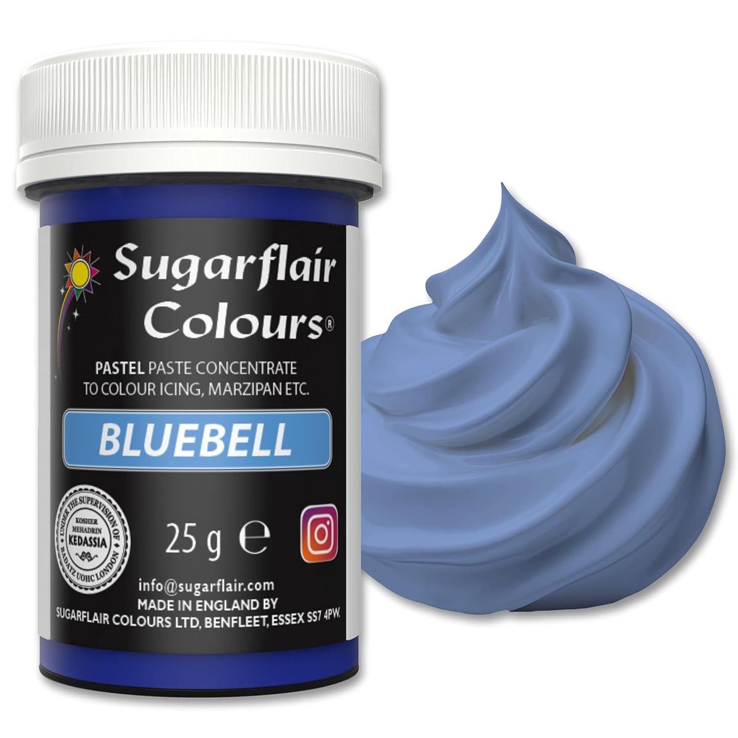 Colorante alimentare pastello Sugarflair per pasta, Bell Blue, colorante alimentare per pasta, fondente e marzapane, colori concentrati spettrali - 25 g