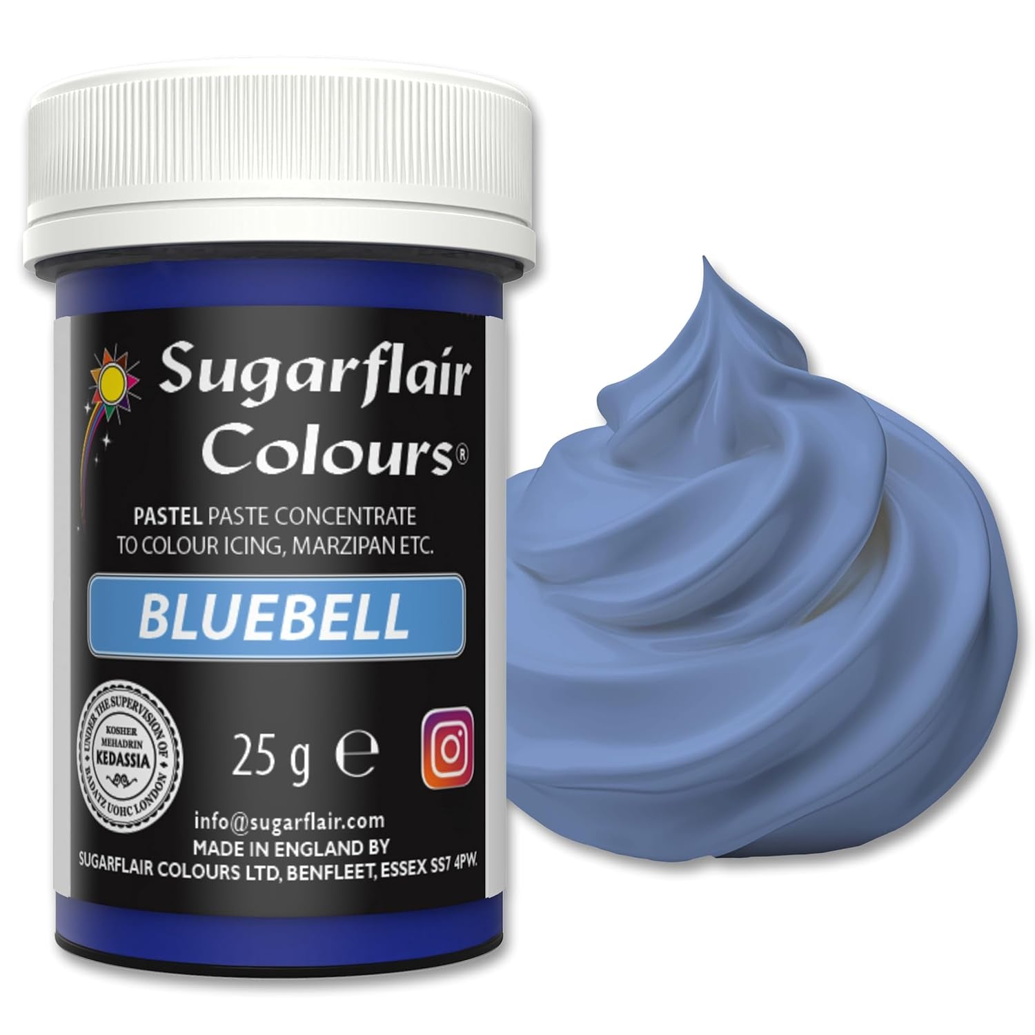 Colorante alimentare pastello Sugarflair per pasta, Bell Blue, colorante alimentare per pasta, fondente e marzapane, colori concentrati spettrali - 25 g