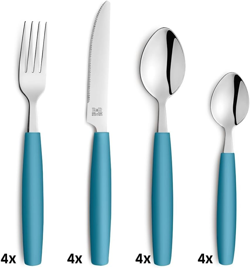 Beckmann & Rommerskirchen 2515 VALOA Besteck Set 4 persone | 16-Teilig | Olio | Spülmaschinenfest | Hochglanzpoliert | Essbesteck: 4X Messer, Gabel, Esslöffel, Kaffeelöffel Cucina Naty Shop