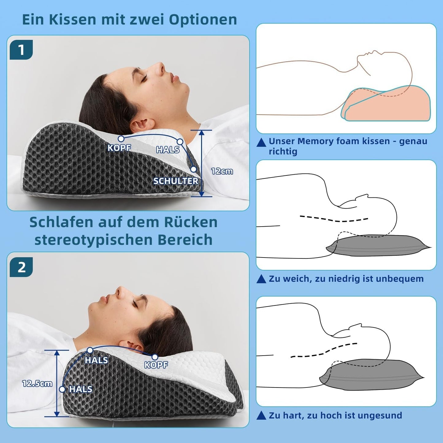 IDEA Cuscino per Dolore al Collo Cuscino Ortopedico in Memory Foam Cuscino Cuscino per Collo ergonomico per un Supporto Ottimale Cuscino Antirussamento per Dormire Laterale, Schiena e Addominale Cuscini Ortopedici Cervicali Naty Shop