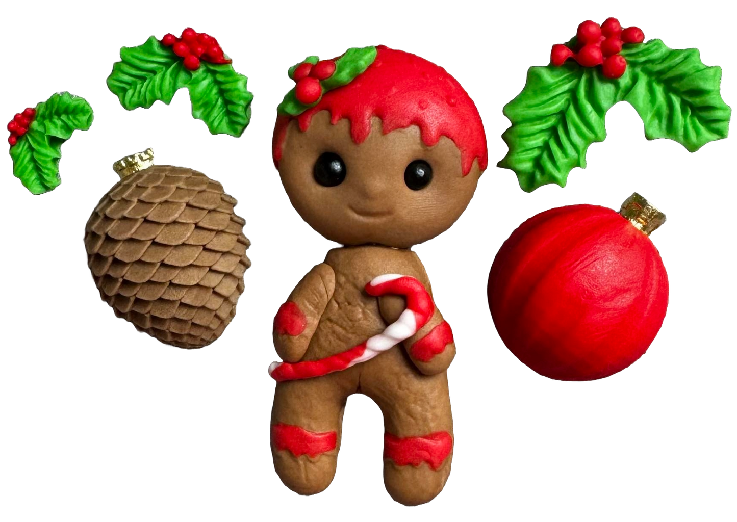 Set 6 decorazioni commestibili in pasta di zucchero, Natale, omino di pan di zenzero e decorazioni Decorazioni in Pasta di Zucchero Naty Shop