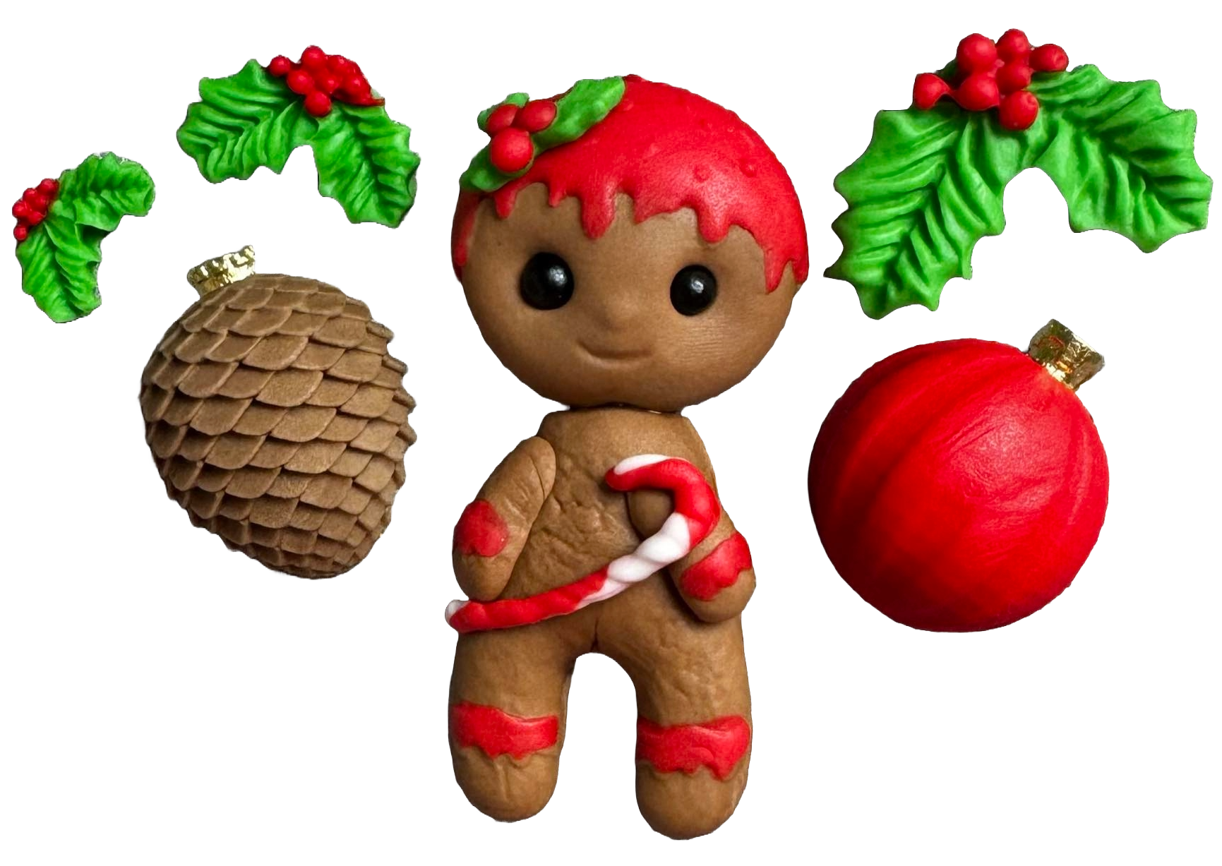 Set 6 decorazioni commestibili in pasta di zucchero, Natale, omino di pan di zenzero e decorazioni Decorazioni in Pasta di Zucchero Naty Shop