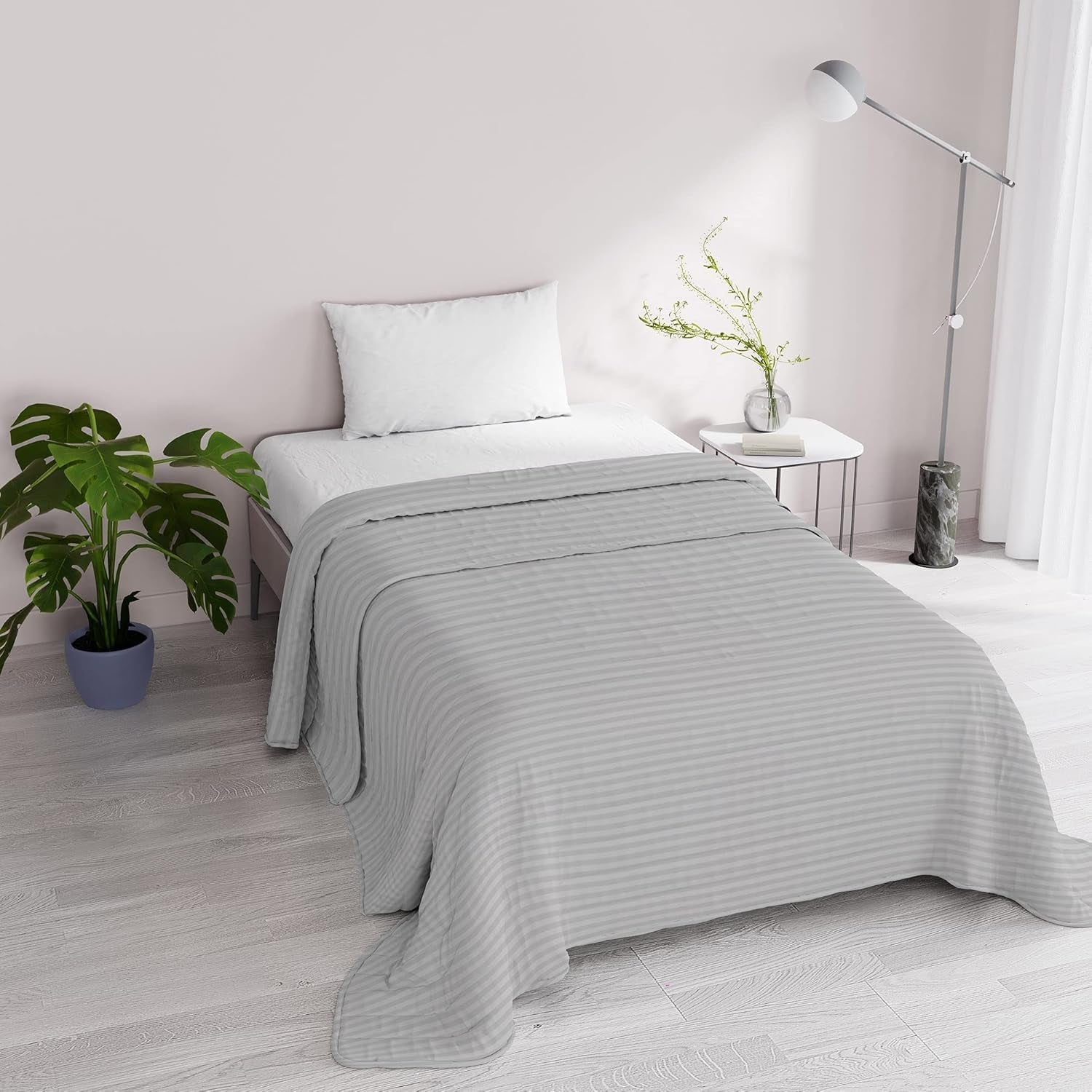 Trapunta estiva Raso Righe, poliestere, panna, 260X250 Cm Trapunte e Trapunte Naty Shop Grigio chiaro 170X250 Cm