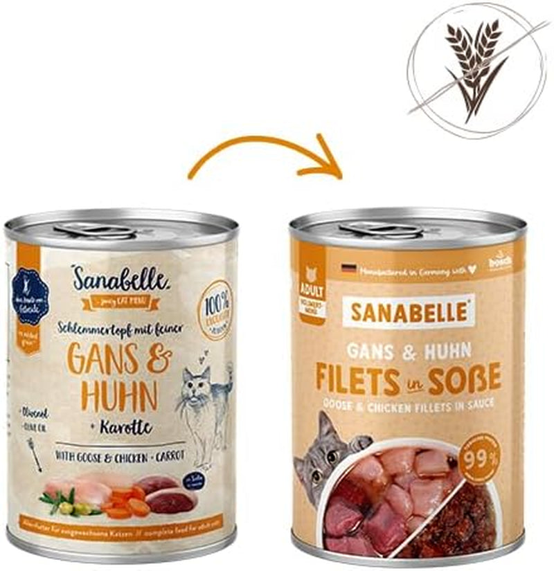 Sanabelle Gourmet Cibo umido in pentola con Oca e Pollo | 6 x 380 g | 2,28 chilogrammi