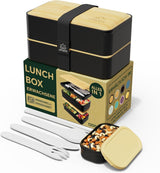 Portapranzo Umami per Adulti, Bento Box impilabile con 4 posate e scomparti, Portapranzo per adulti, Contenitore per insalata da asporto, Portapranzo da picnic/ufficio, Grigio antracite, 1500 ml Naty Shop Scatole per alimenti Nero Beige L - 1200 ml