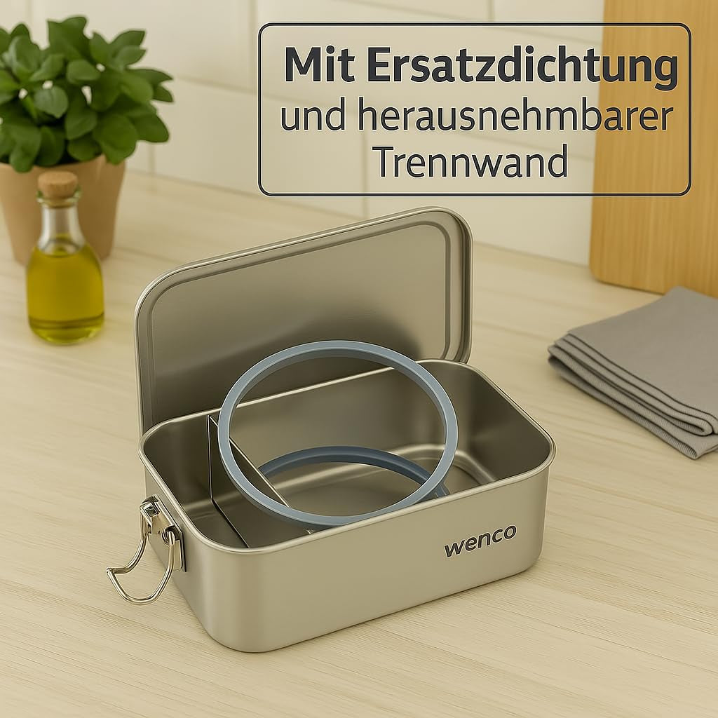 Wenco Lunch Box in Acciaio Inossidabile 2 Scomparti Grande Capacità 850ml Lunch Box Impermeabile Lavabile in Lavastoviglie Incluso Anello di Ricambio in Silicone 18,5 x 14 x 5,5 cm Argento (2 Pezzi) Scatole per Conservazione Alimenti Naty Shop