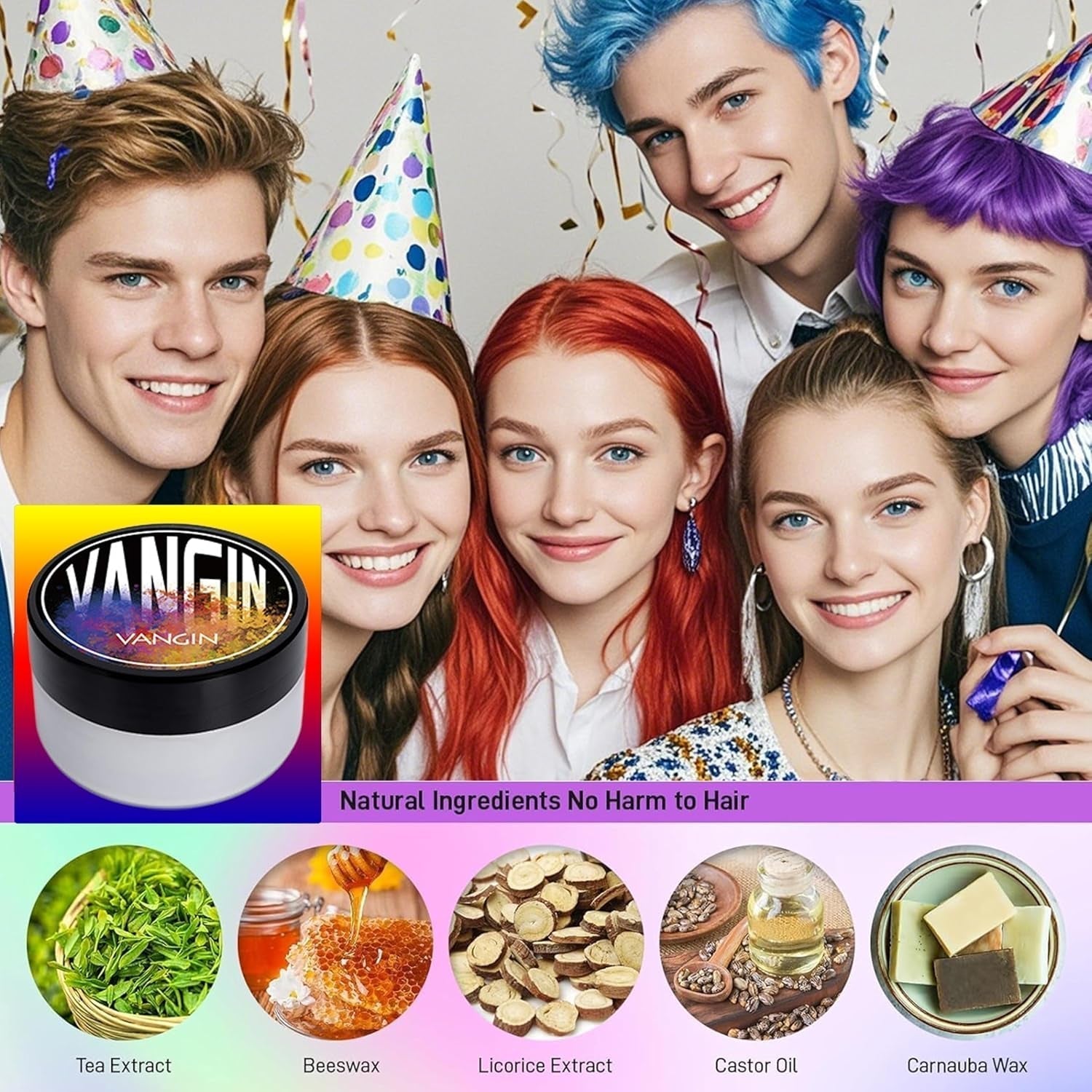 Tintura temporanea per capelli verde, Tonalità per capelli per uomo e donna, Pomata naturale per capelli, Cera colorante per capelli per feste, cosplay e Halloween, Natale, Tintura temporanea per capelli in crema (100 g, Verde) Naty Shop Tinture per capelli