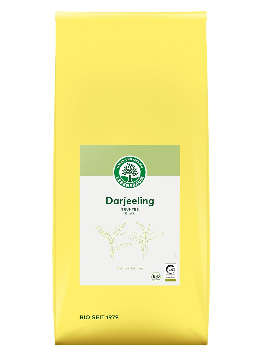 Tè verde a foglia intera Lebensbaum Darjeeling, tè biologico, tè verde al sapore di fiori freschi, colore verde chiaro, 1000g