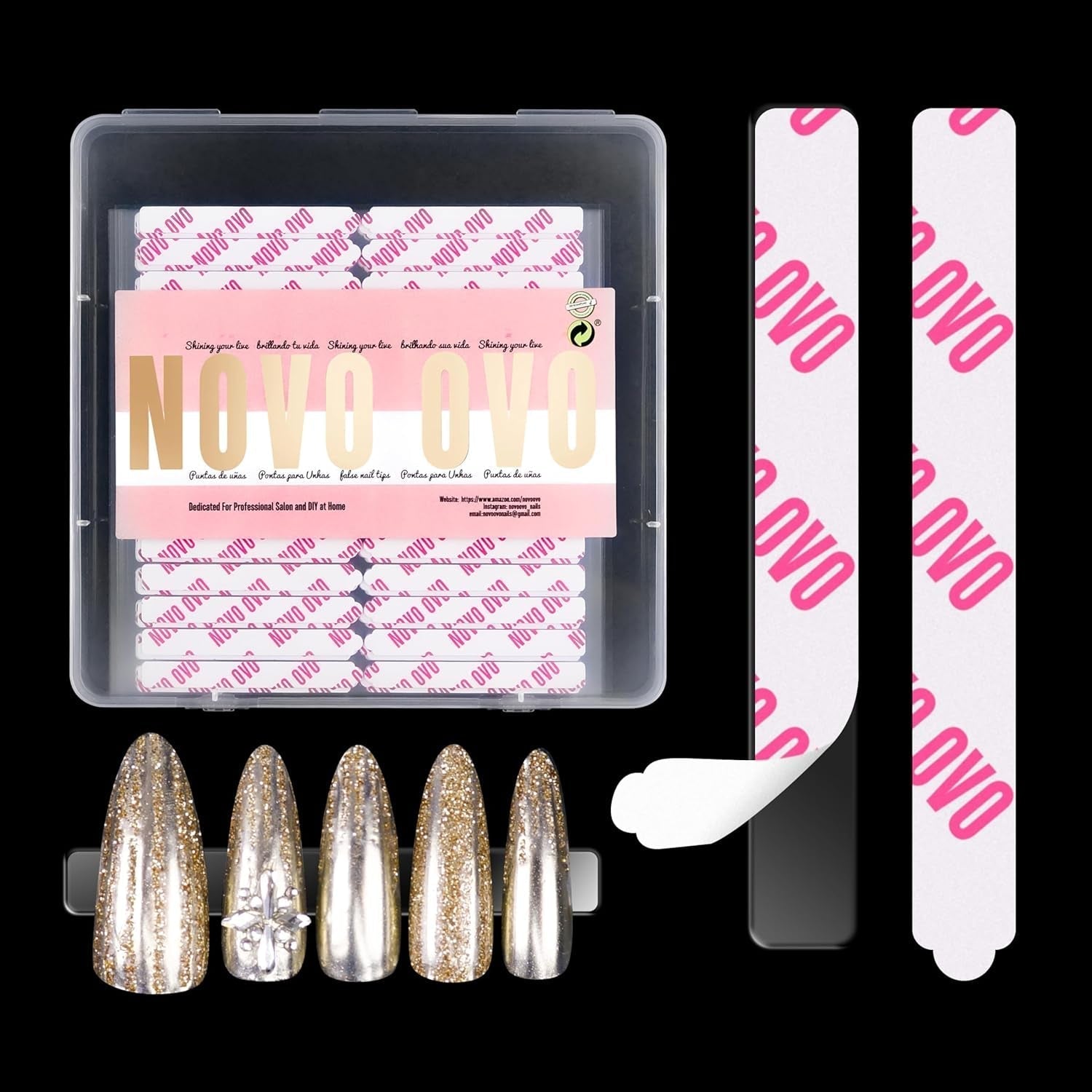 NOVO OVO 360 fogli adesivi per nail art facili da staccare e a pressione, trasparenti su entrambi i lati, attacco per nail art/confezione/conservazione/pratica/accessori, 30 pezzi x 12 fogli
