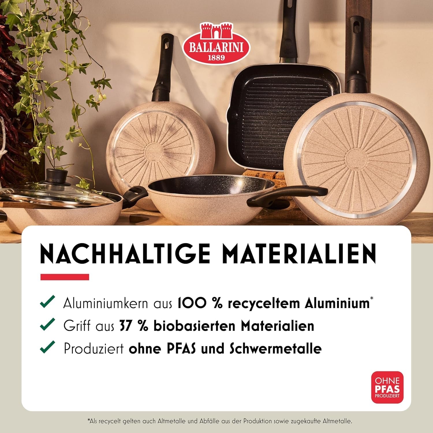Padella Ledro, 24 cm, alluminio, adatta per induzione, rivestimento ceramico antiaderente, Thermopoint, Made in Italy, beige Pentole e Padelle Naty Shop