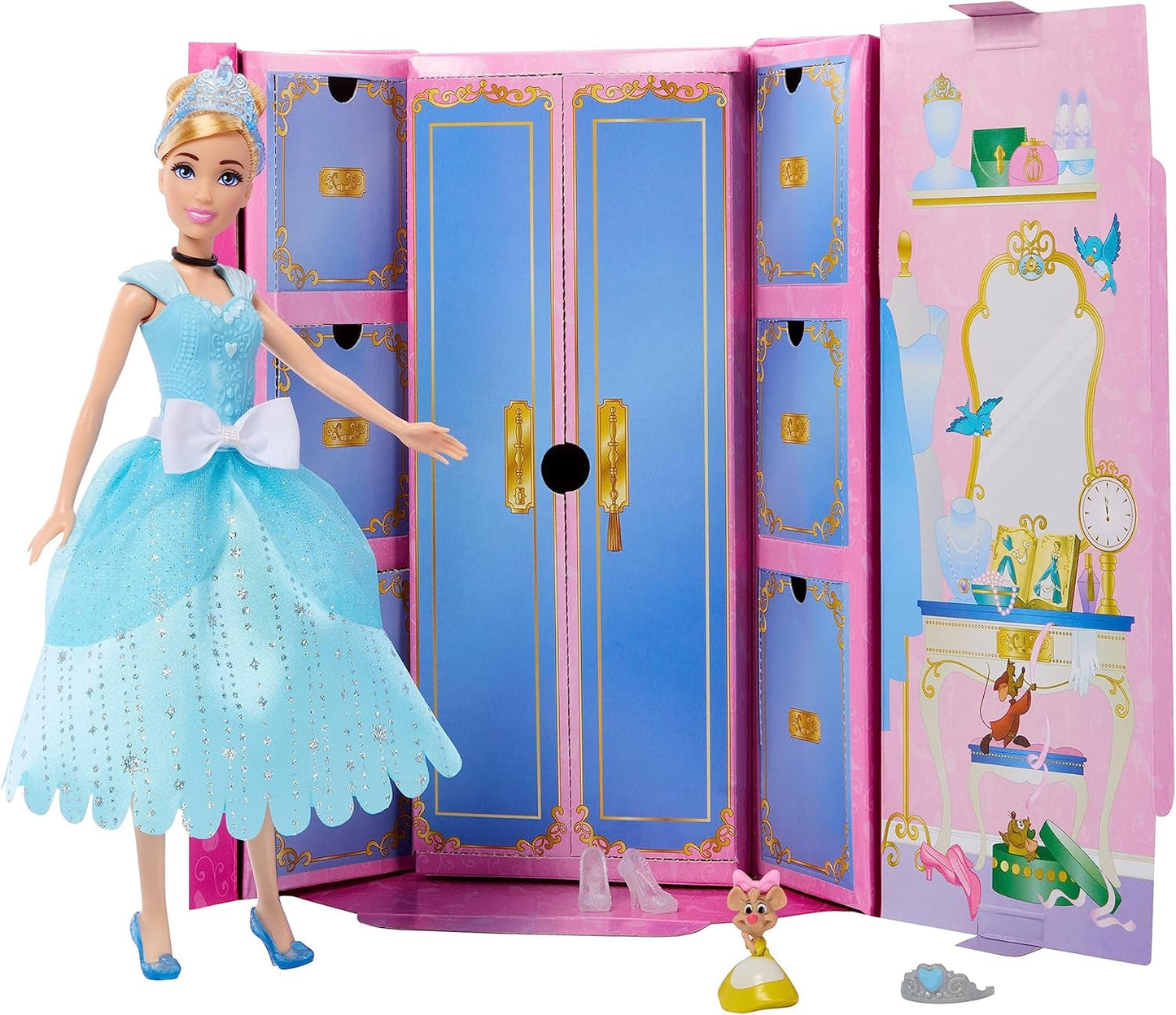 Mattel DISNEY Principessa Cenerentola - Bambola mobile con vestito scintillante, scarpe e tiara staccabili, capelli pettinabili per divertirsi dal parrucchiere, per bambini dai 3 anni in su, HLW06 Naty Shop Dolls Set moda bambola Cenerentola