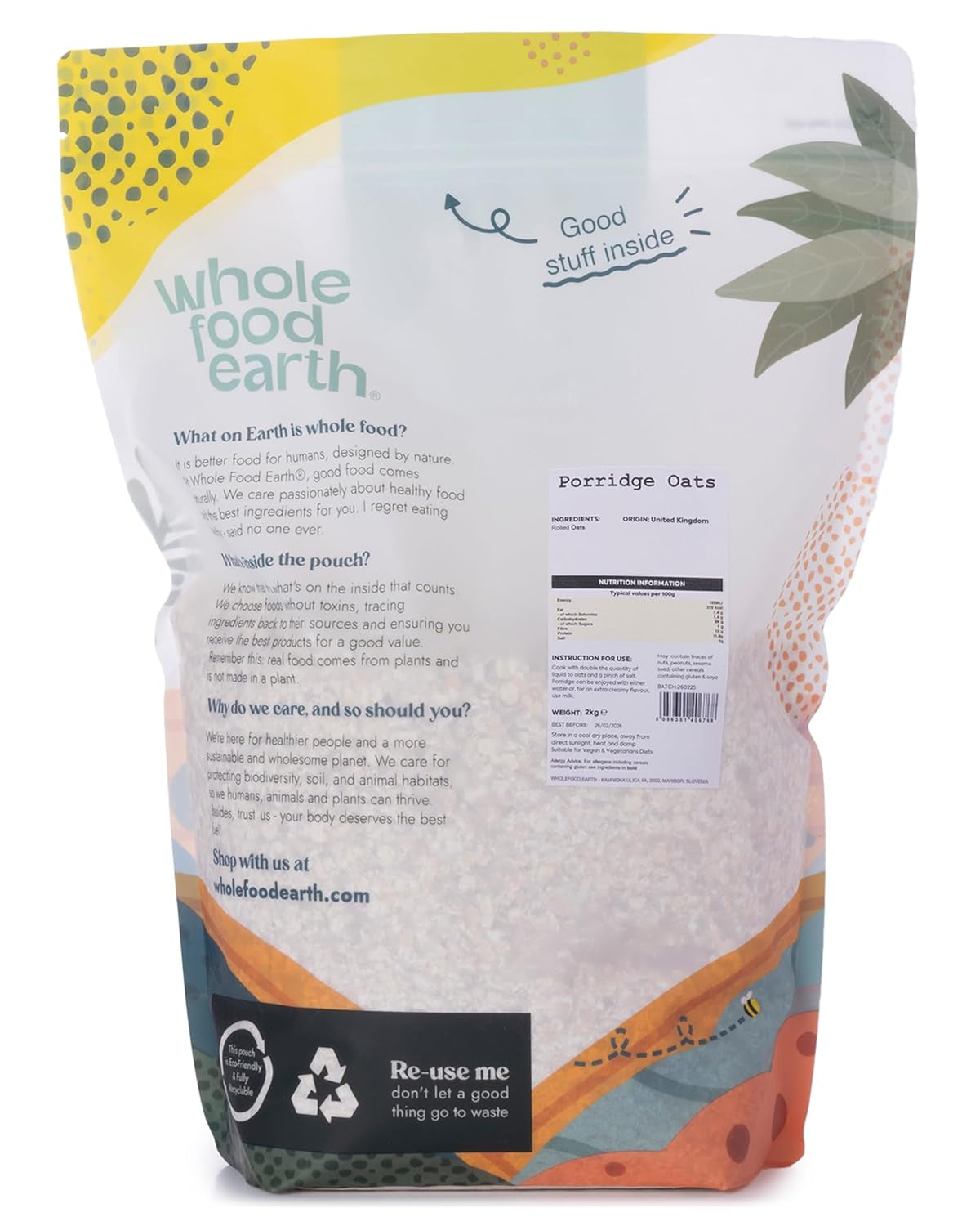Farina d'Avena Integrale Terra 2 kg | Non OGM | Ricco di fibre