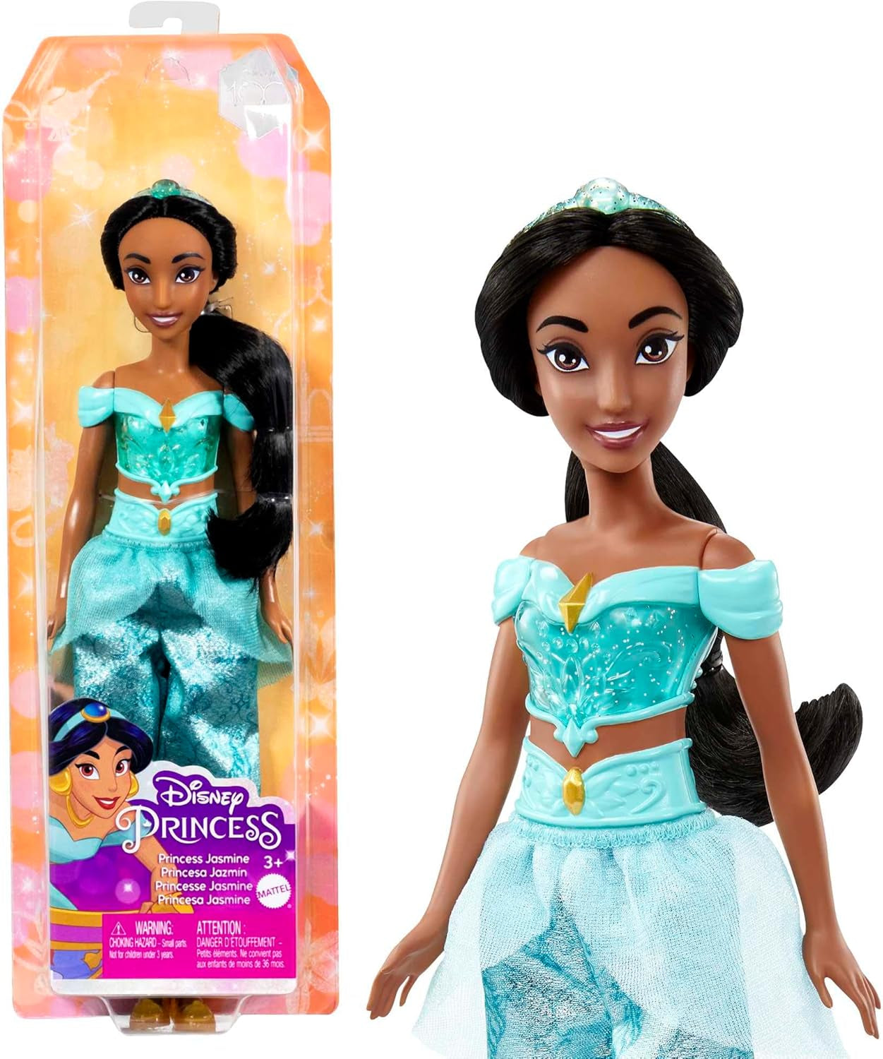 Mattel Disney Princess Toy Jasmine Fashion Bambola mobile con vestiti scintillanti e accessori Regalo ispirato ai film Disney per bambini HLW12 Naty Shop Bambole Multicolor